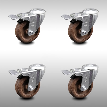 Service Caster 4 Inch SS High Temp Glass Filled Nylon Bolt Hole Caster Set with Lock Brake SCC SCC-SSBHTTL20S414-GFNSHT-4